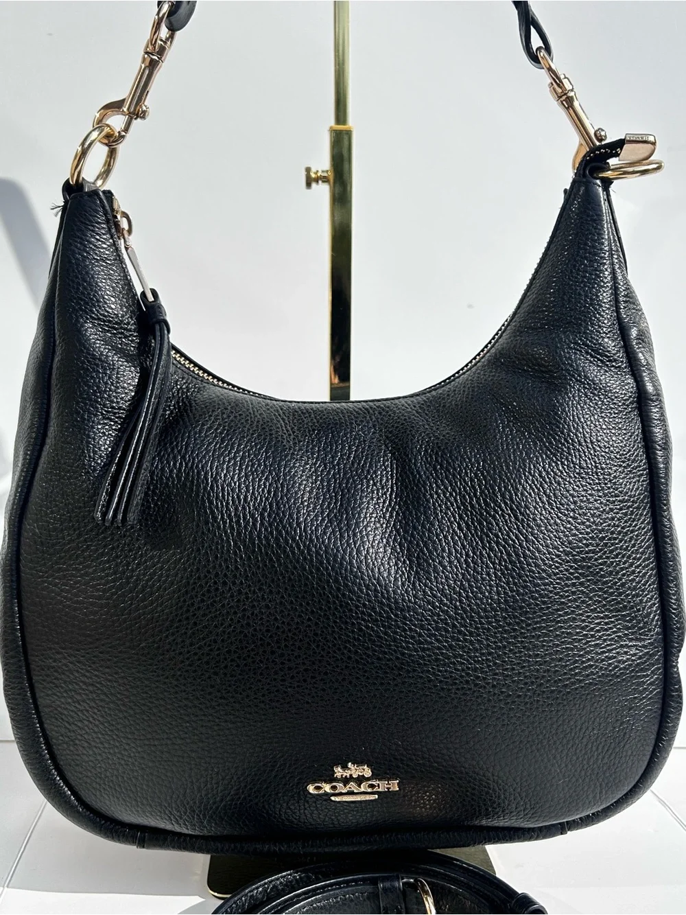 COACH C9190 Jules Hobo In Black Pebble Leather Classic Shoulder Bag Handbag